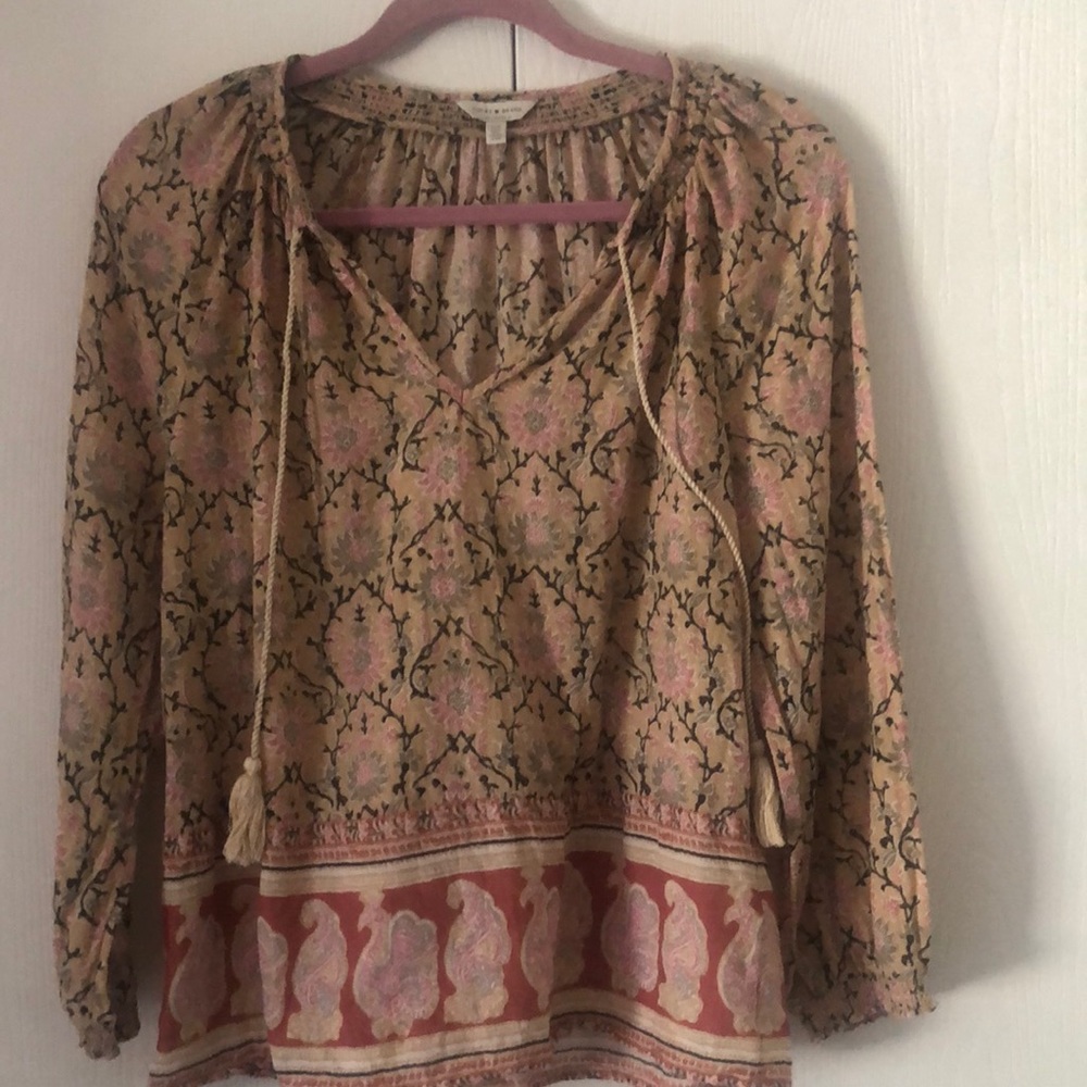 Women’s Lucky brand spring peasant Y2k boho feminine tassel blouse top